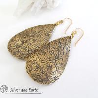 Big Brass Teardrop Dangle Earrings - Bold Modern Jewelry