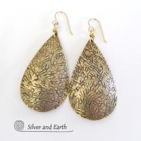 Big Brass Teardrop Dangle Earrings - Bold Modern Jewelry