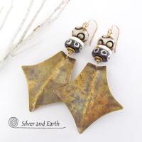 Big Bold Brass Tribal Earrings with African Beads - Ethnic Tribal Jewelry