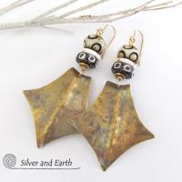 Big Bold Brass Tribal Earrings with African Beads - Ethnic Tribal Jewelry