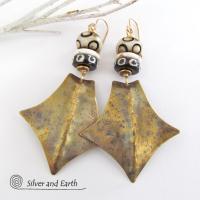 Big Bold Brass Tribal Earrings with African Beads - Ethnic Tribal Jewelry