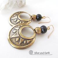 Big Bold Brass Hoop Earrings - Boho Chic Tribal Jewelry