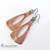 Turquoise & Copper Long Dangle Earrings - Bold Statement Jewelry