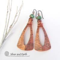Turquoise & Copper Long Dangle Earrings - Bold Statement Jewelry