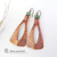 Turquoise & Copper Long Dangle Earrings - Bold Statement Jewelry