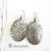 Big Sterling Silver Dangle Earrings with Stamped Texture - Modern Silver Jewelry