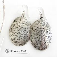 Big Sterling Silver Dangle Earrings with Stamped Texture - Modern Silver Jewelry