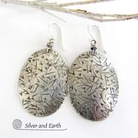 Big Sterling Silver Dangle Earrings with Stamped Texture - Modern Silver Jewelry