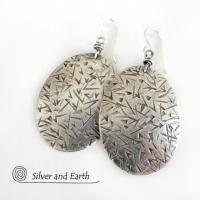 Big Sterling Silver Dangle Earrings with Stamped Texture - Modern Silver Jewelry