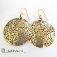 Big Bold Gold Brass Dangle Earrings - Contemporary Modern Jewelry