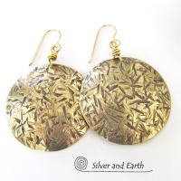 Big Bold Gold Brass Dangle Earrings - Contemporary Modern Jewelry