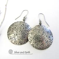 Large Round Solid Sterling Silver Earrings - Bold Statement Jewelry