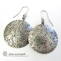 Large Round Solid Sterling Silver Earrings - Bold Statement Jewelry