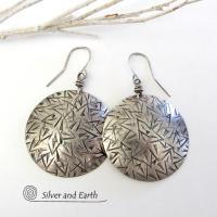 Large Round Solid Sterling Silver Earrings - Bold Statement Jewelry