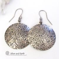 Large Round Solid Sterling Silver Earrings - Bold Statement Jewelry