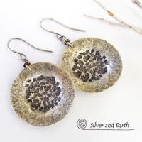 Hammered Sterling Silver Earrings with Rustic Texture - Earthy Modern Jewelry
