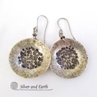 Hammered Sterling Silver Earrings with Rustic Texture - Earthy Modern Jewelry