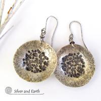 Hammered Sterling Silver Earrings with Rustic Texture - Earthy Modern Jewelry