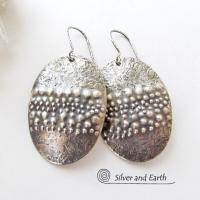 Large Sterling Silver Earrings with Unique Texture - Organic Earthy Jewelry