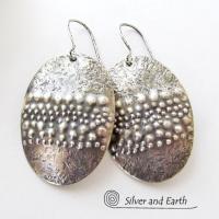 Large Sterling Silver Earrings with Unique Texture - Organic Earthy Jewelry