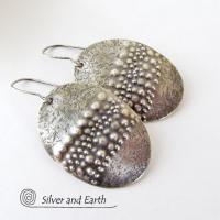 Large Sterling Silver Earrings with Unique Texture - Organic Earthy Jewelry