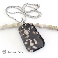 Black Cherry Blossom Agate Pendant - Unique Natural Stone Jewelry