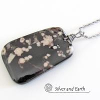 Black Cherry Blossom Agate Pendant - Unique Natural Stone Jewelry