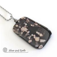 Black Cherry Blossom Agate Pendant - Unique Natural Stone Jewelry