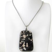 Black Cherry Blossom Agate Pendant - Unique Natural Stone Jewelry