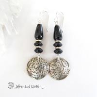 Black Onyx Sterling Silver Dangle Earrings - Modern Stylish Silver Jewelry