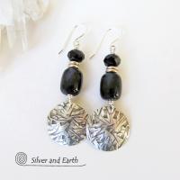 Sterling Silver Earrings with Black Onyx & Crystal Beads - Modern Chic Jewelry