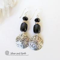 Sterling Silver Earrings with Black Onyx  & Crystal Beads - Modern Chic Jewelry