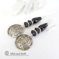 Black Onyx Sterling Silver Dangle Earrings - Modern Stylish Silver Jewelry