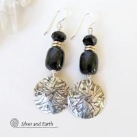 Sterling Silver Earrings with Black Onyx  & Crystal Beads - Modern Chic Jewelry