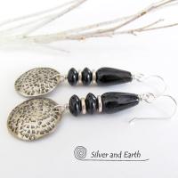 Black Onyx Sterling Silver Dangle Earrings - Modern Stylish Silver Jewelry