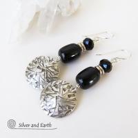 Sterling Silver Earrings with Black Onyx & Crystal Beads - Modern Chic Jewelry