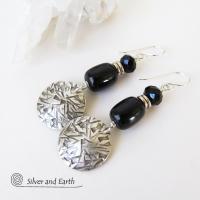 Sterling Silver Earrings with Black Onyx  & Crystal Beads - Modern Chic Jewelry