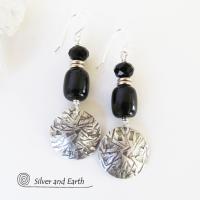 Sterling Silver Earrings with Black Onyx & Crystal Beads - Modern Chic Jewelry