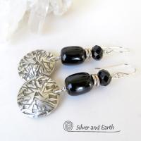 Sterling Silver Earrings with Black Onyx & Crystal Beads - Modern Chic Jewelry