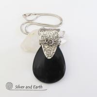Black Onyx Sterling Silver Necklace - Unique Handcrafted Silver Jewelry