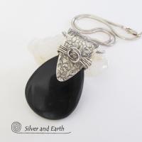 Black Onyx Sterling Silver Necklace - Unique Handcrafted Silver Jewelry