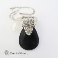 Black Onyx Sterling Silver Necklace - Unique Handcrafted Silver Jewelry