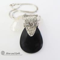 Black Onyx Sterling Silver Necklace - Unique Handcrafted Silver Jewelry