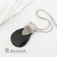 Black Onyx Sterling Silver Necklace - Unique Handcrafted Silver Jewelry