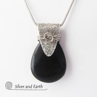 Black Onyx Sterling Silver Necklace - Unique Handcrafted Silver Jewelry