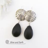 Sterling Silver Earrings with Black Onyx Gemstones - Handcrafted Silver Jewelry