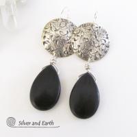 Sterling Silver Earrings with Black Onyx Gemstones - Handcrafted Silver Jewelry
