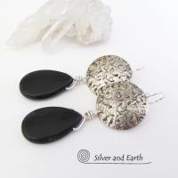 Sterling Silver Earrings with Black Onyx Gemstones - Handcrafted Silver Jewelry