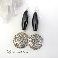 Black Onyx Sterling Silver Dangle Earrings - Chic Modern Silver Jewelry