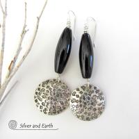 Black Onyx Sterling Silver Dangle Earrings - Chic Modern Silver Jewelry